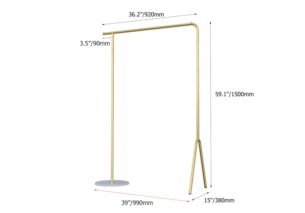 Modern Gold Metal Garment Rack with Marble Base