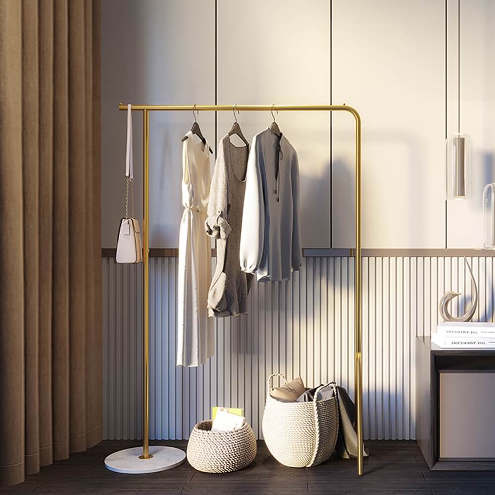 Modern Gold Metal Garment Rack with Marble Base