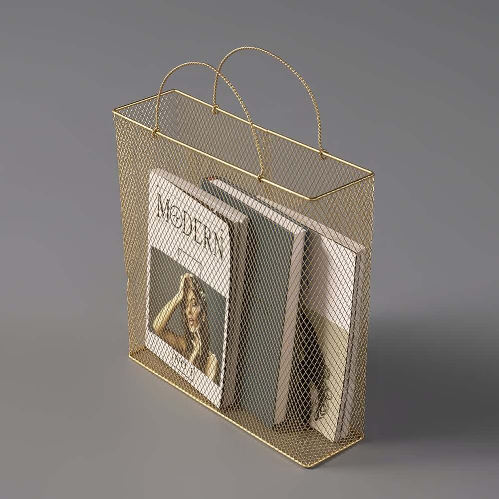 Modern Gold Metal Magazine Rack with Handle for Stylish Organization