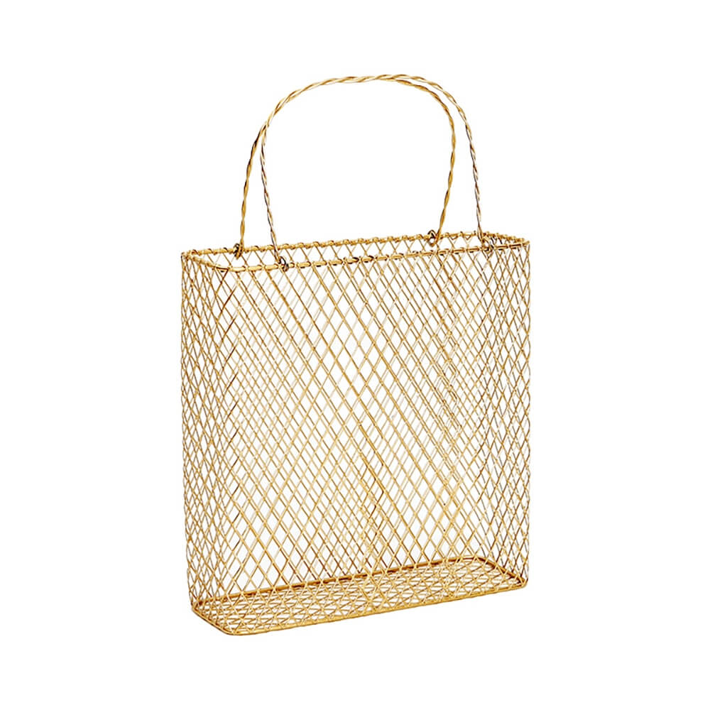 Modern Gold Metal Magazine Rack with Handle for Stylish Organization