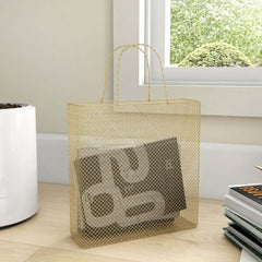 Modern Gold Metal Magazine Rack with Handle for Stylish Organization