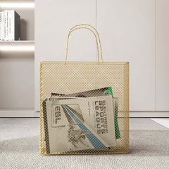 Modern Gold Metal Magazine Rack with Handle for Stylish Organization