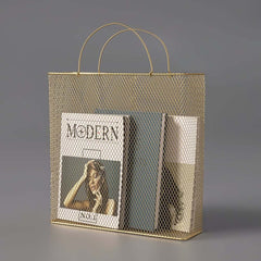 Modern Gold Metal Magazine Rack with Handle for Stylish Organization