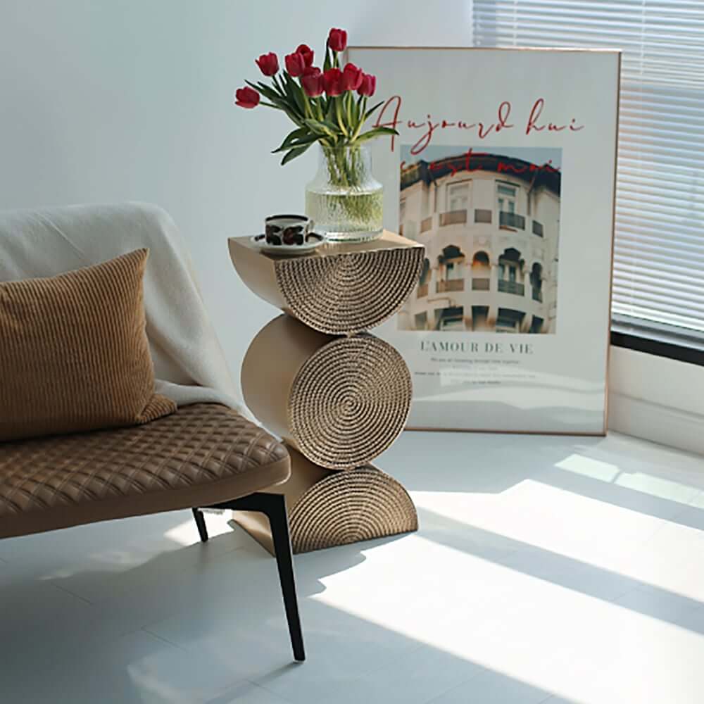 Modern Gold Metal Pedestal Side Table With Sculptural Design