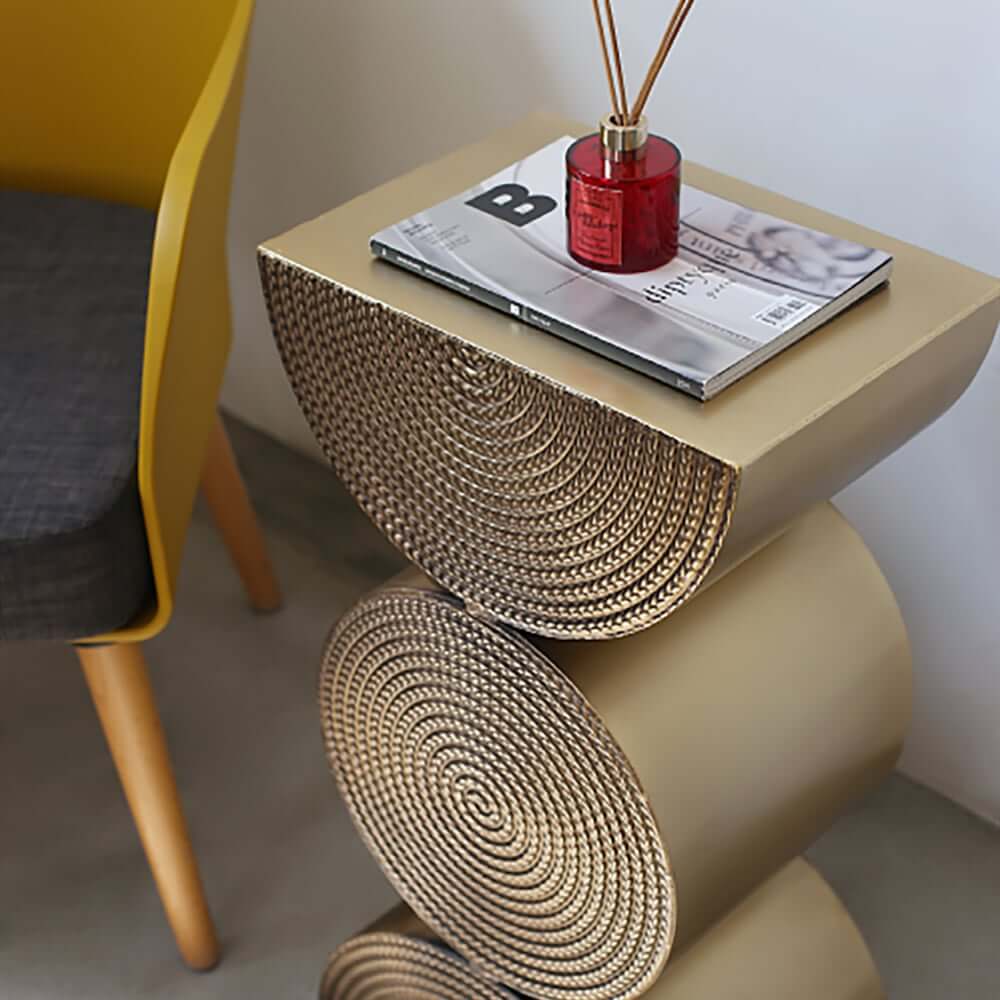 Modern Gold Metal Pedestal Side Table With Sculptural Design