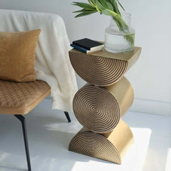 Modern Gold Metal Pedestal Side Table With Sculptural Design