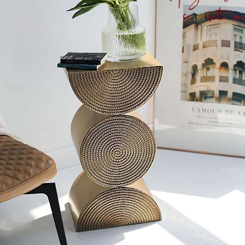 Modern Gold Metal Pedestal Side Table With Sculptural Design