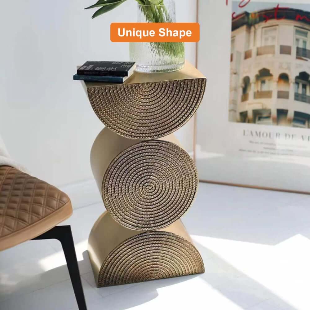 Modern Gold Metal Pedestal Side Table With Sculptural Design