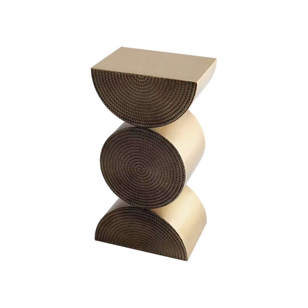 Modern Gold Metal Pedestal Side Table With Sculptural Design