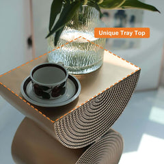 Modern Gold Metal Pedestal Side Table With Sculptural Design