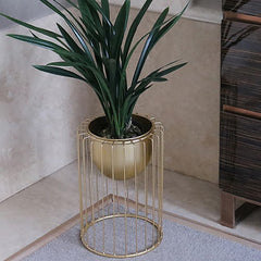 Modern Gold Metal Plant Stand with Pedestal Design
