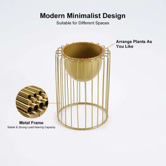 Modern Gold Metal Plant Stand with Pedestal Design