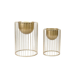 Modern Gold Metal Plant Stand with Pedestal Design