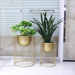 Modern Gold Metal Plant Stand with Pedestal Design