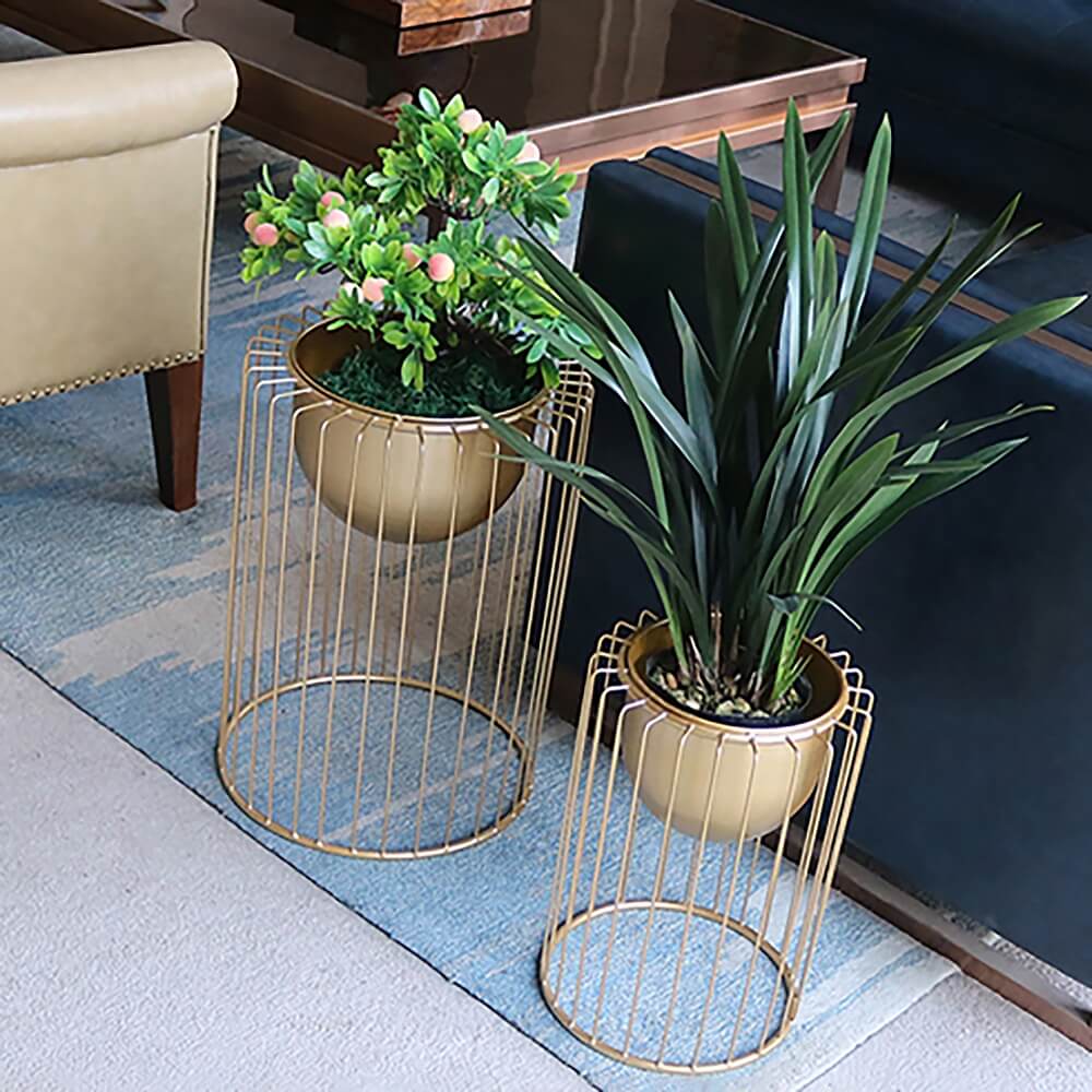 Modern Gold Metal Plant Stand with Pedestal Design