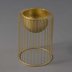 Modern Gold Metal Plant Stand with Pedestal Design