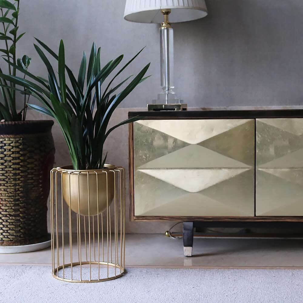 Modern Gold Metal Plant Stand with Pedestal Design
