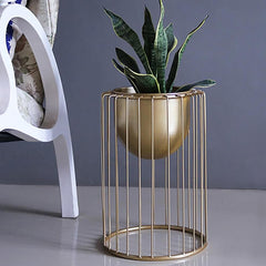 Modern Gold Metal Plant Stand with Pedestal Design