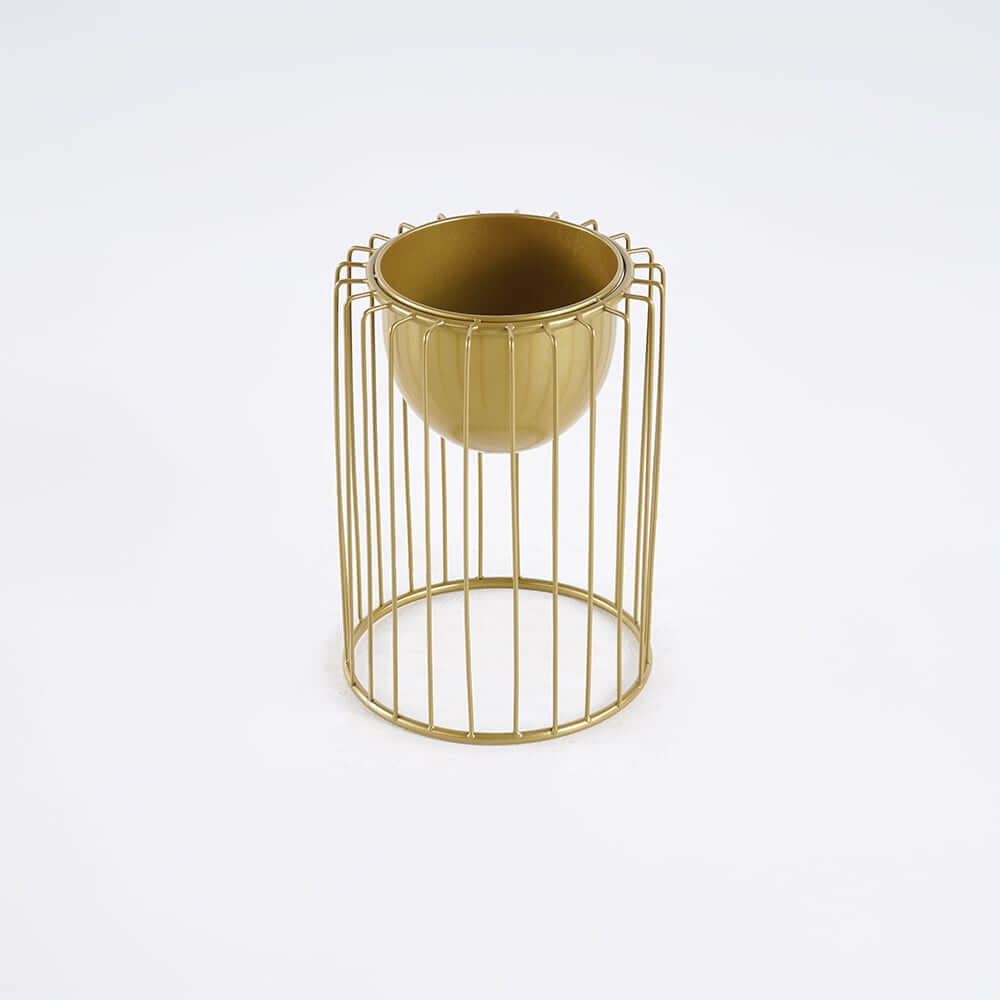 Modern Gold Metal Plant Stand with Pedestal Design