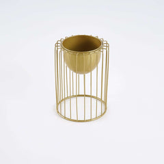 Modern Gold Metal Plant Stand with Pedestal Design