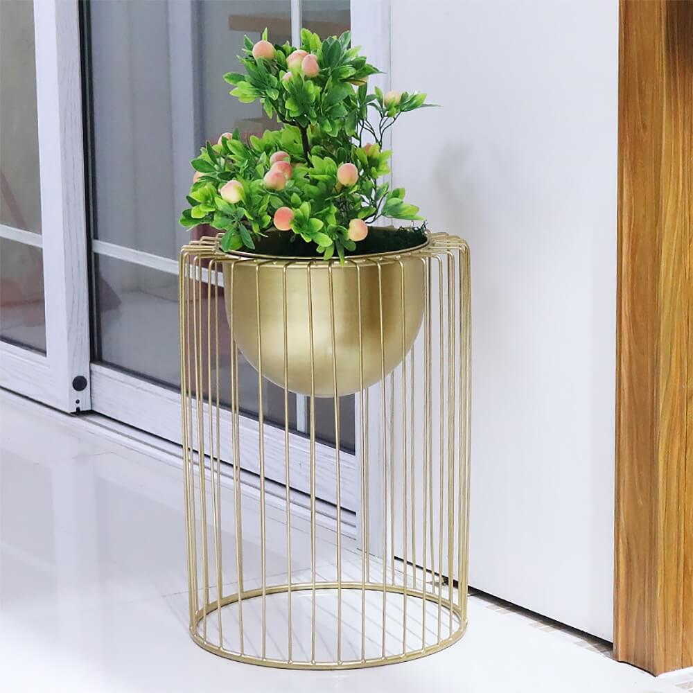 Modern Gold Metal Plant Stand with Pedestal Design