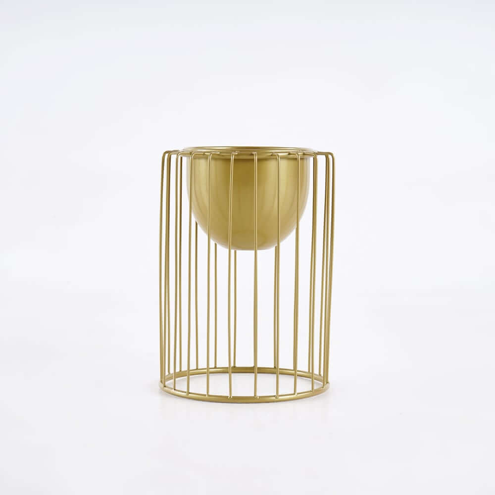 Modern Gold Metal Plant Stand with Pedestal Design