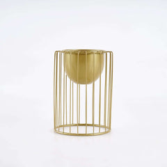 Modern Gold Metal Plant Stand with Pedestal Design