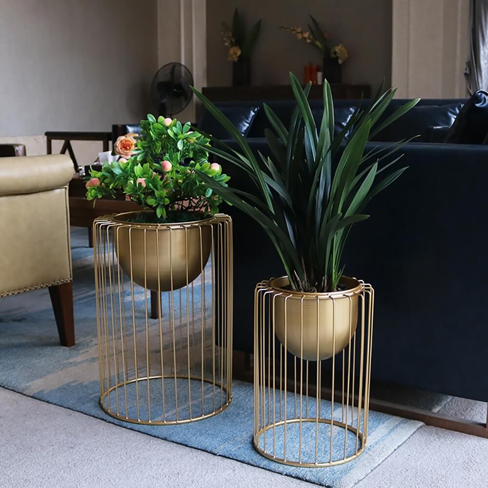 Modern Gold Metal Plant Stand with Pedestal Design Main Product Image