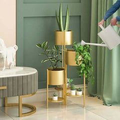 Modern Gold Metal Round Plant Stand with 3-Tier Design
