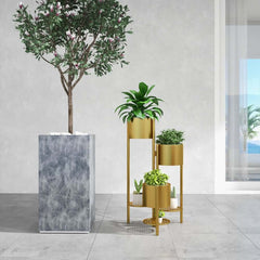 Modern Gold Metal Round Plant Stand with 3-Tier Design