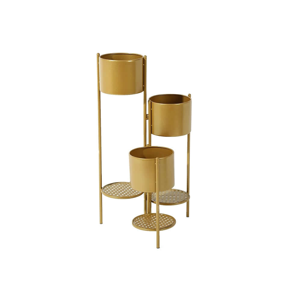 Modern Gold Metal Round Plant Stand with 3-Tier Design