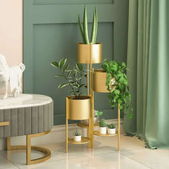 Modern Gold Metal Round Plant Stand with 3-Tier Design Main Product Image