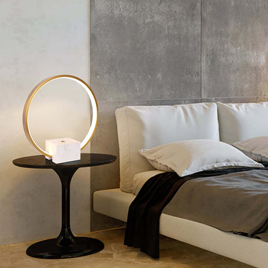 Modern Gold Metal Table Lamp with Faux Marble Base