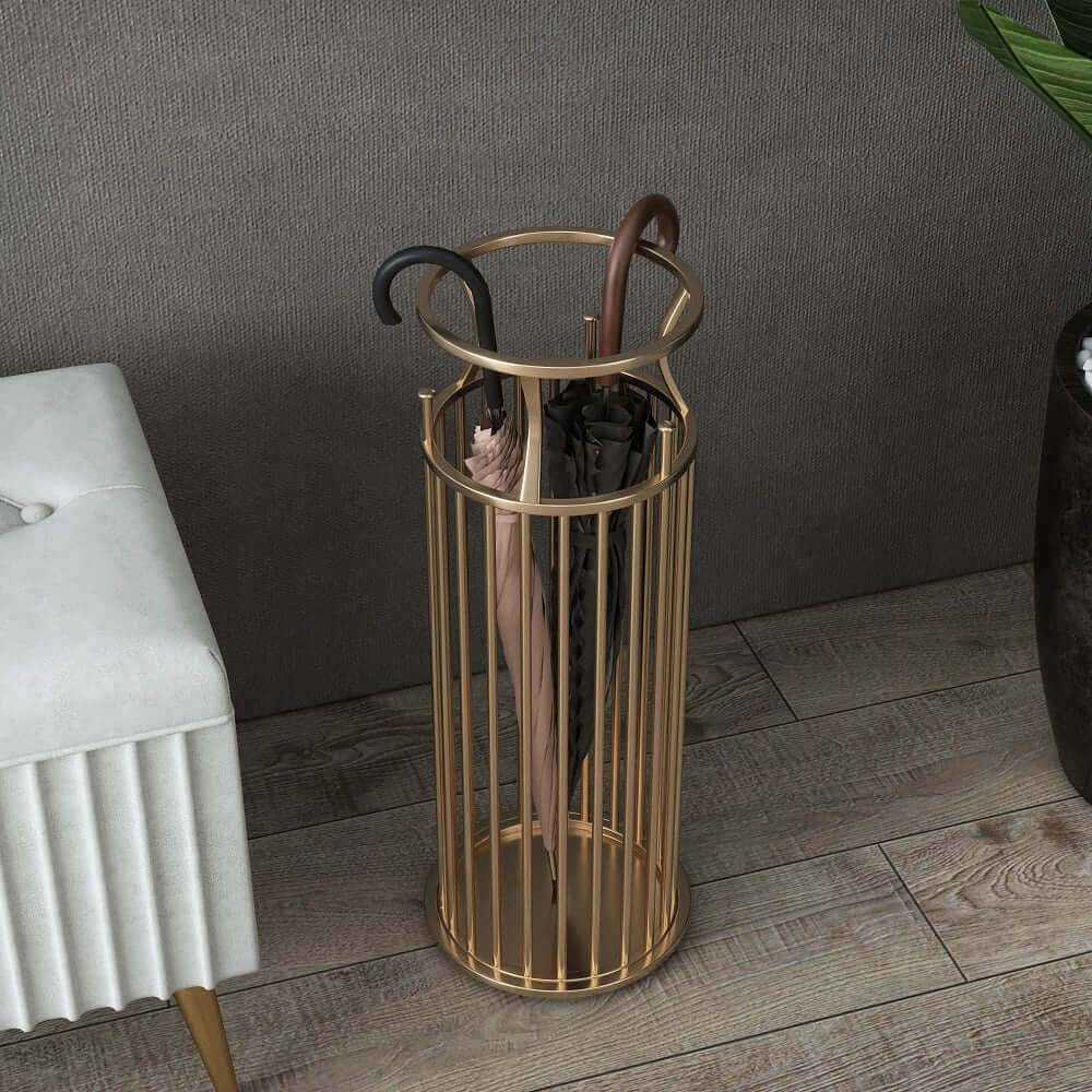 Modern Gold Metal Umbrella Stand with Marble Pillar Design