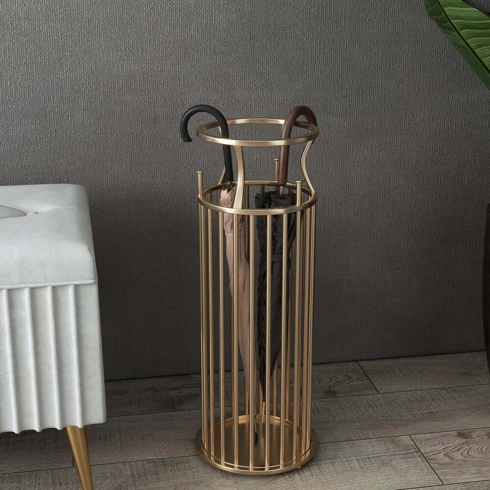 Modern Gold Metal Umbrella Stand with Marble Pillar Design