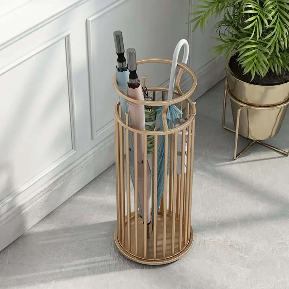 Modern Gold Metal Umbrella Stand with Marble Pillar Design