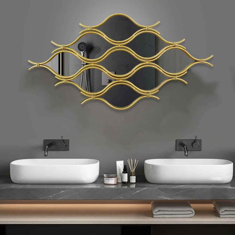 Modern Gold Metal Wall Mirror with Irregular Wave Frame Design