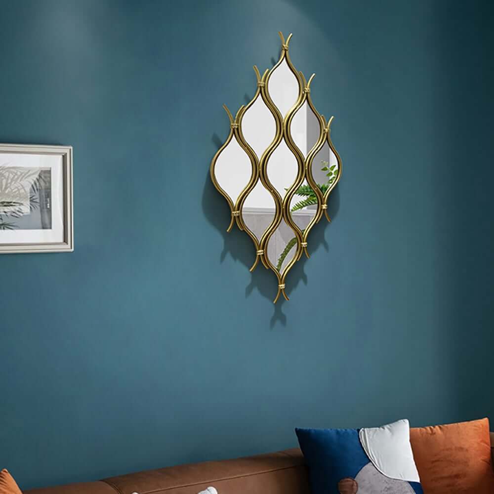 Modern Gold Metal Wall Mirror with Irregular Wave Frame Design