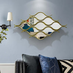 Modern Gold Metal Wall Mirror with Irregular Wave Frame Design
