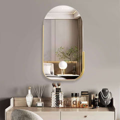 Modern Gold Metal Wall Mirror with Storage Shelf