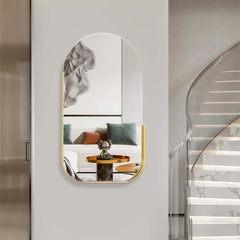 Modern Gold Metal Wall Mirror with Storage Shelf