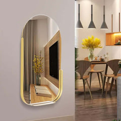 Modern Gold Metal Wall Mirror with Storage Shelf