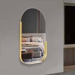 Modern Gold Metal Wall Mirror with Storage Shelf Main Product Image
