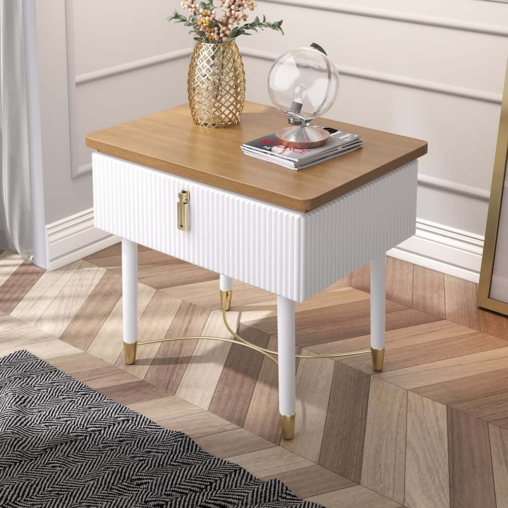Modern Gold Rectangular Nightstand With Drawer