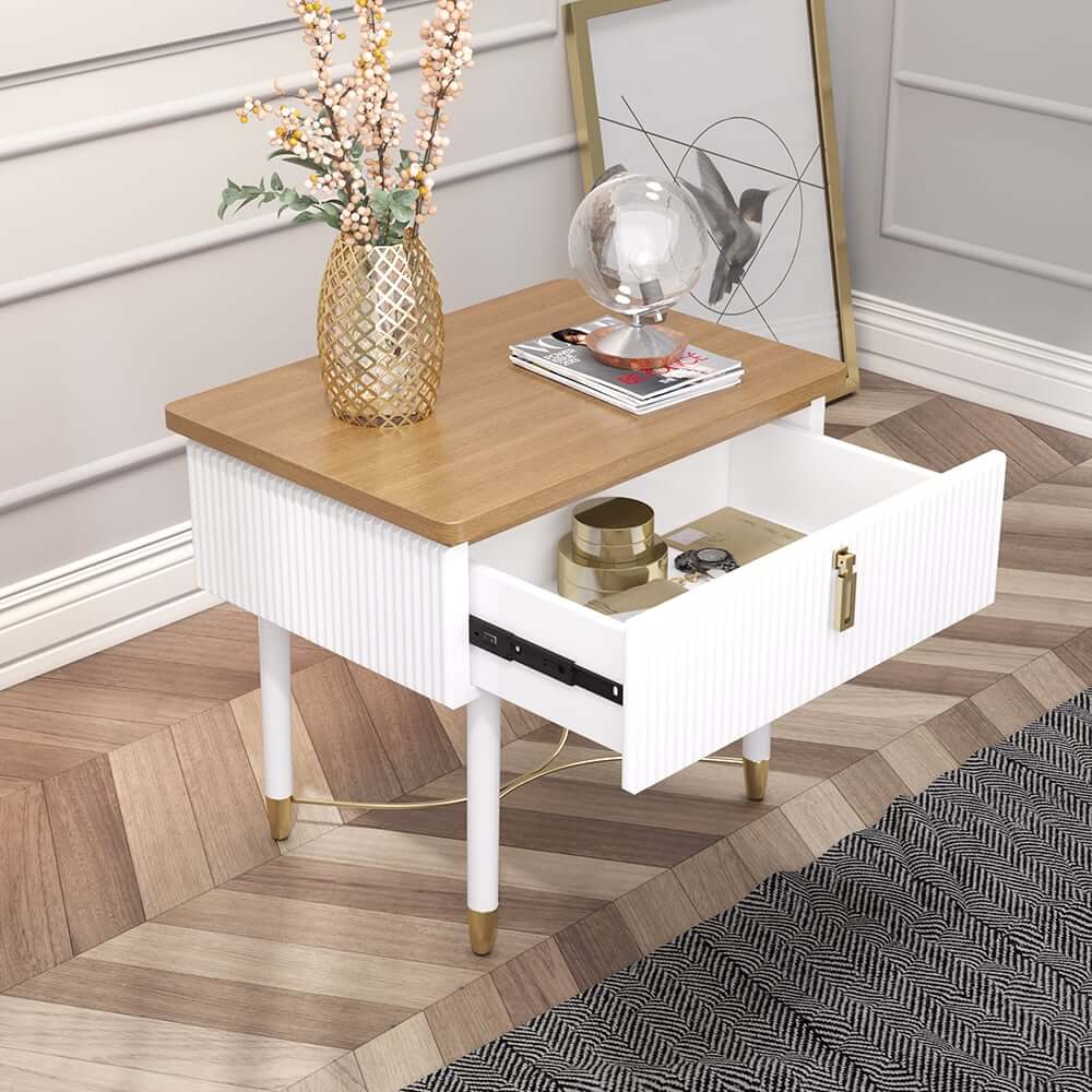 Modern Gold Rectangular Nightstand With Drawer