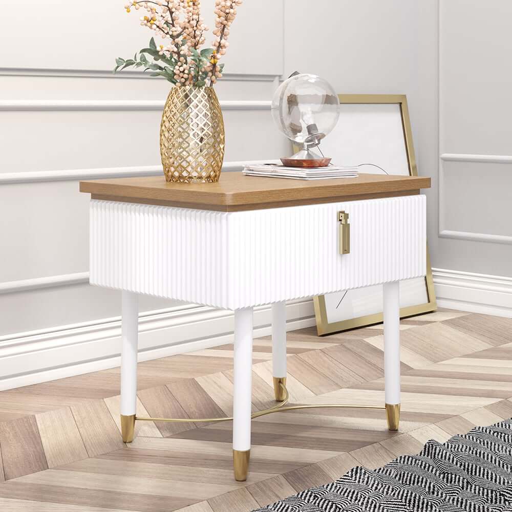 Modern Gold Rectangular Nightstand With Drawer