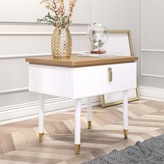 Modern Gold Rectangular Nightstand With Drawer