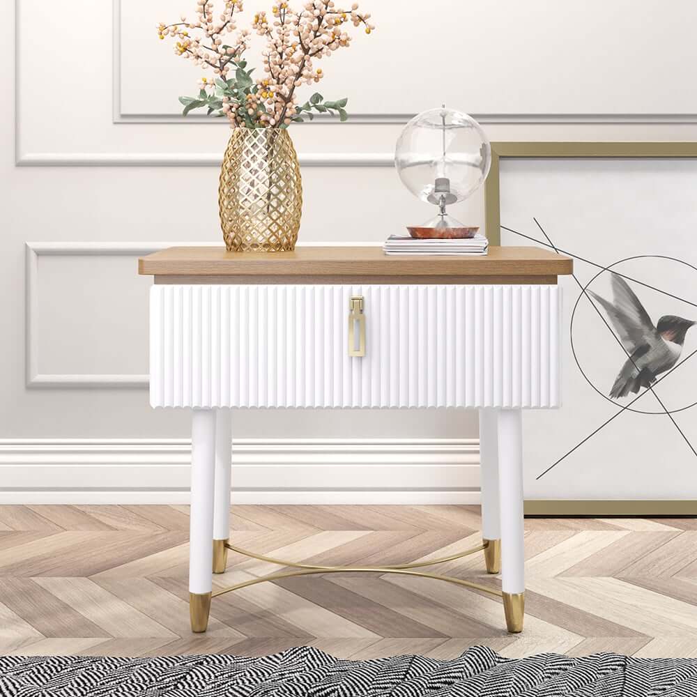 Modern Gold Rectangular Nightstand With Drawer Main Product Image