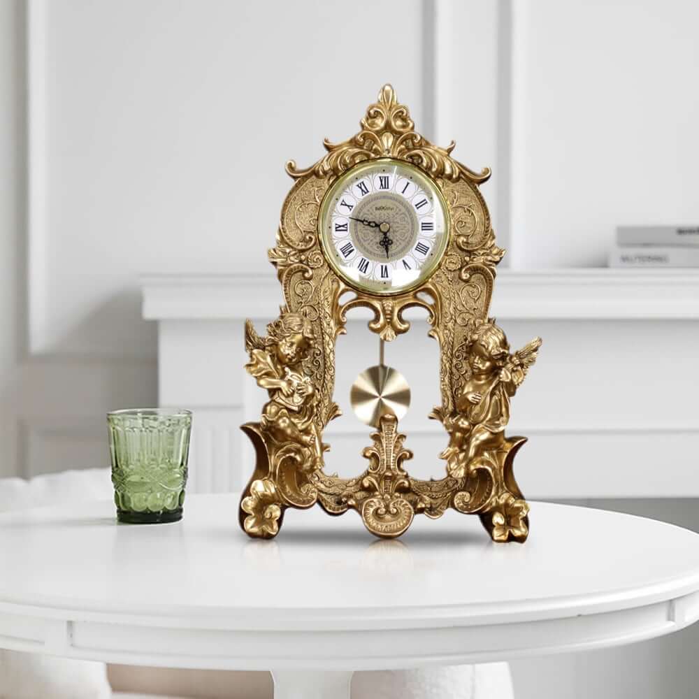 Modern Gold Resin Mantel & Tabletop Clock with Silent Operation