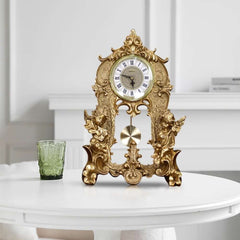 Modern Gold Resin Mantel & Tabletop Clock with Silent Operation